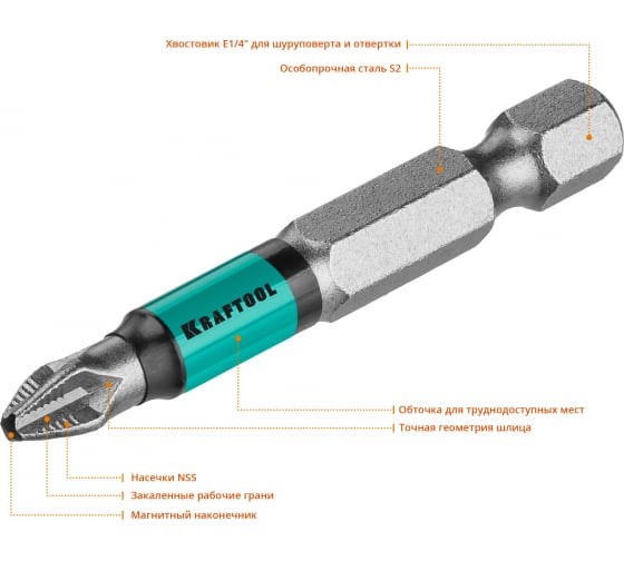 Бита KRAFTOOL Optimum Line PH2 50 мм., 1 шт. 2682 - фото 5852